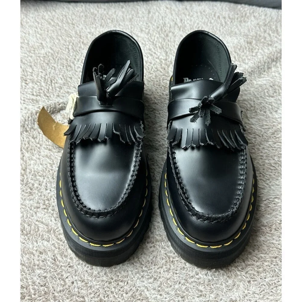 Dr Martens Adrian Quad Black Leather Tassel Platform Loafers Shoes Womens 9 New